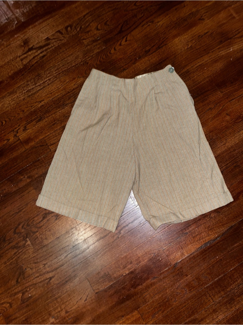 Casual Pinstriped Beige Shorts
